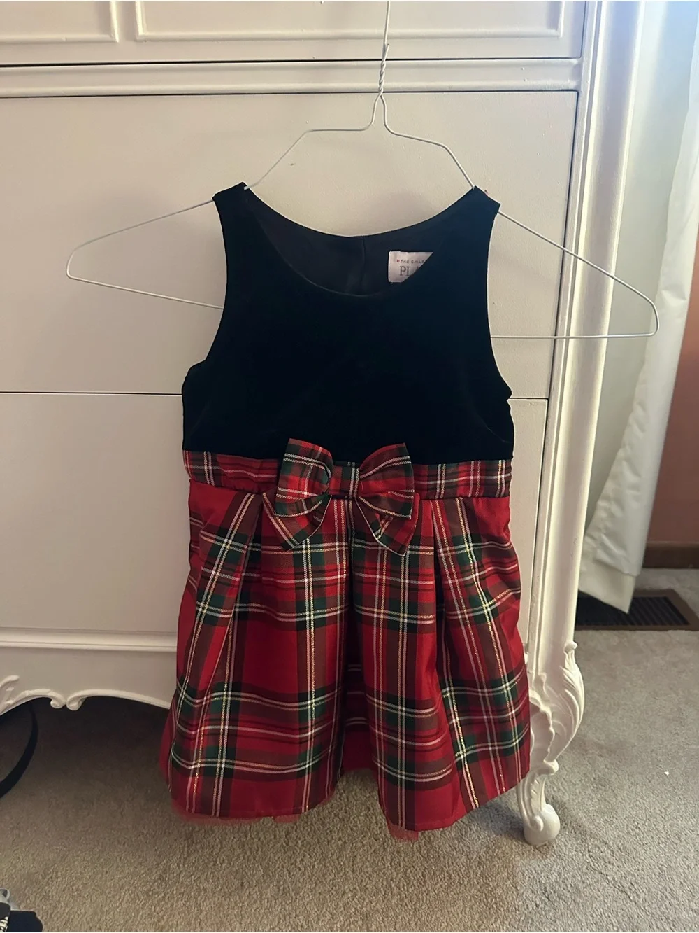 The Children's Place Red Plaid Dress with Black Velvet Bolero - Kids Holiday